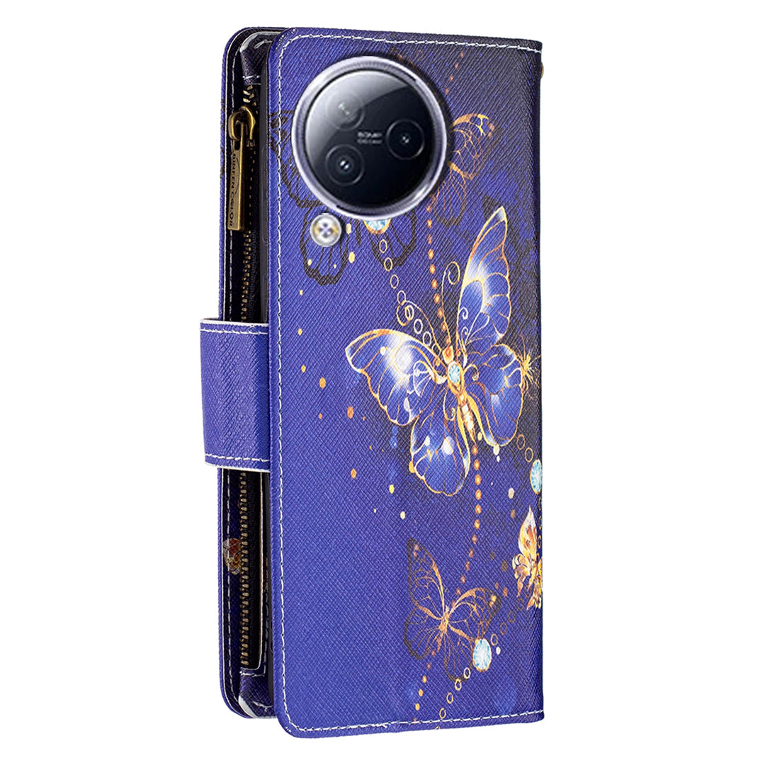 BF03 Zipper Pocket Phone Case for Xiaomi Civi 3 5G Pattern Printing PU Leather Stand Wallet Cover