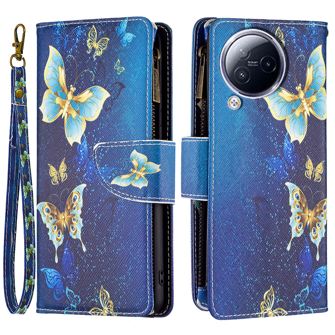 BF03 Zipper Pocket Phone Case for Xiaomi Civi 3 5G Pattern Printing PU Leather Stand Wallet Cover