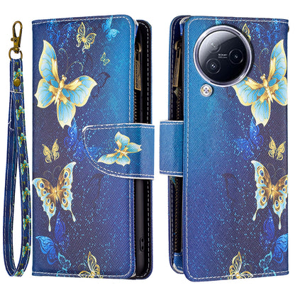 BF03 Zipper Pocket Phone Case for Xiaomi Civi 3 5G Pattern Printing PU Leather Stand Wallet Cover