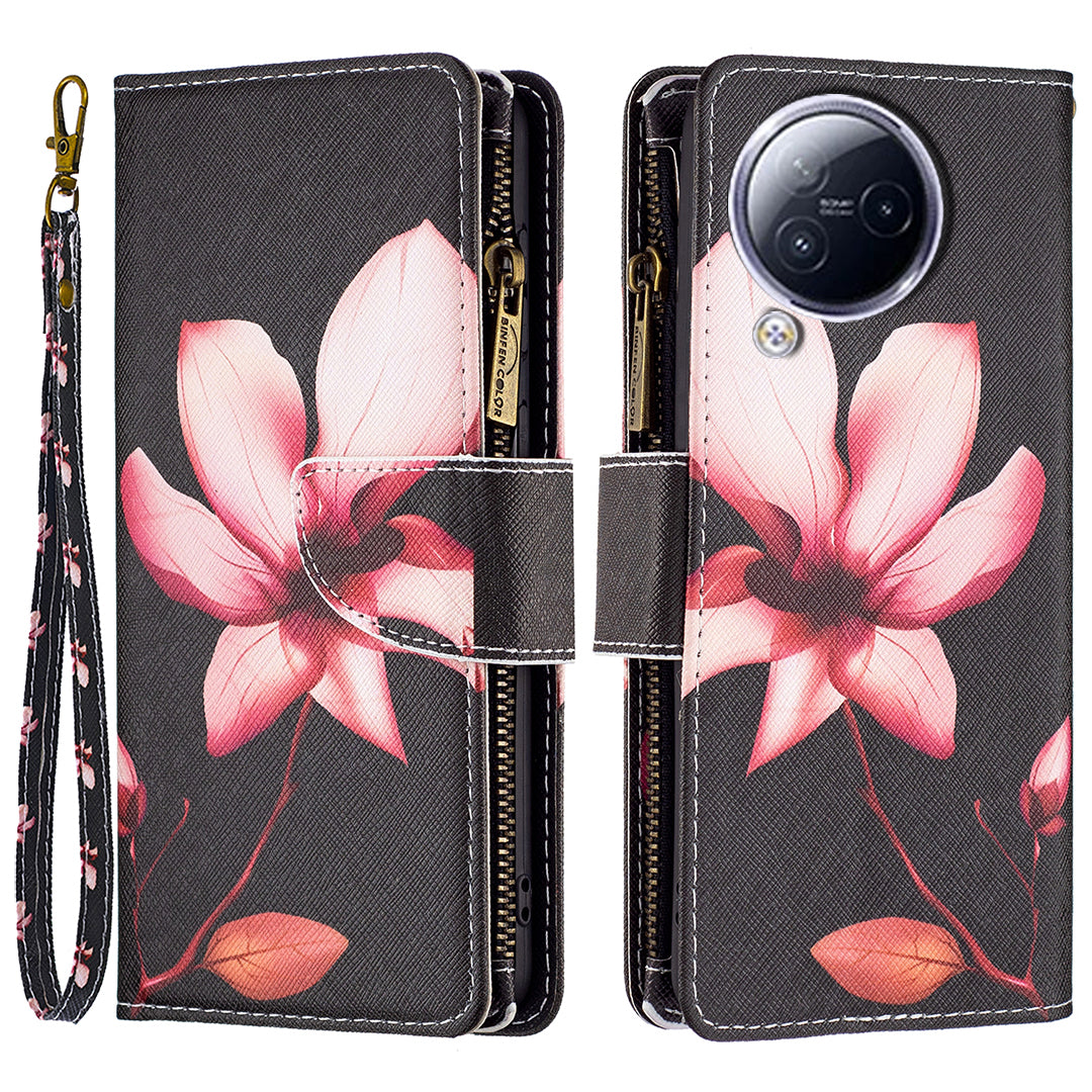 BF03 Zipper Pocket Phone Case for Xiaomi Civi 3 5G Pattern Printing PU Leather Stand Wallet Cover