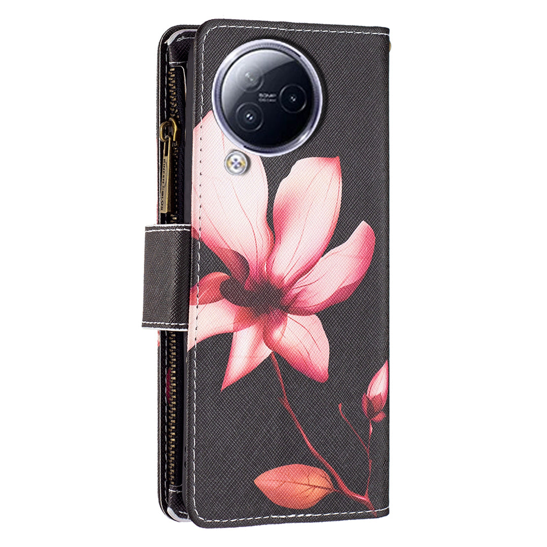 BF03 Zipper Pocket Phone Case for Xiaomi Civi 3 5G Pattern Printing PU Leather Stand Wallet Cover