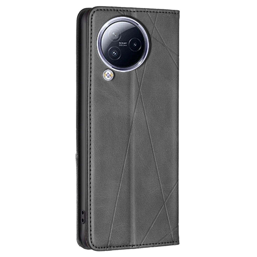 For Xiaomi Civi 3 5G Cell Phone Case Stand Leather Card Holder Imprinted Line Phone Cover