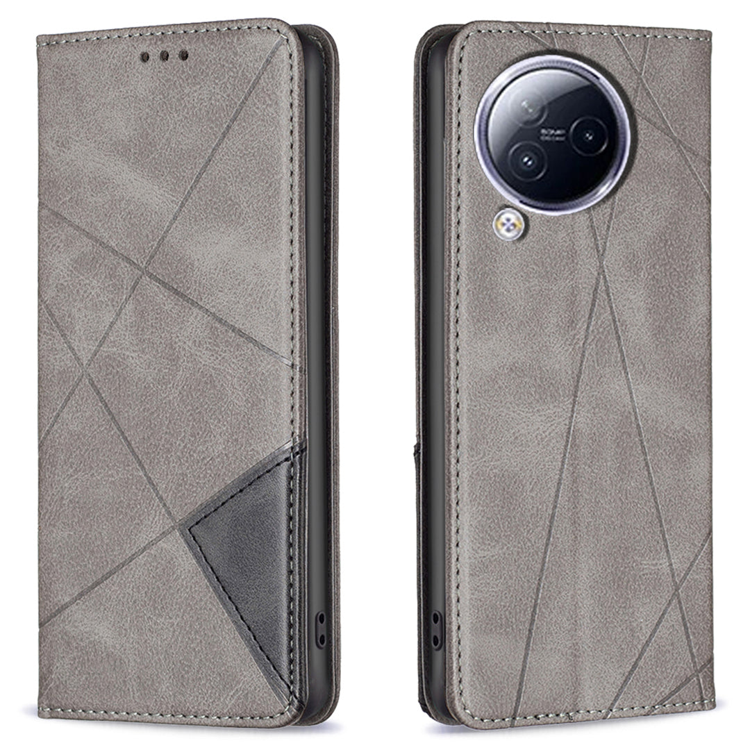 For Xiaomi Civi 3 5G Cell Phone Case Stand Leather Card Holder Imprinted Line Phone Cover