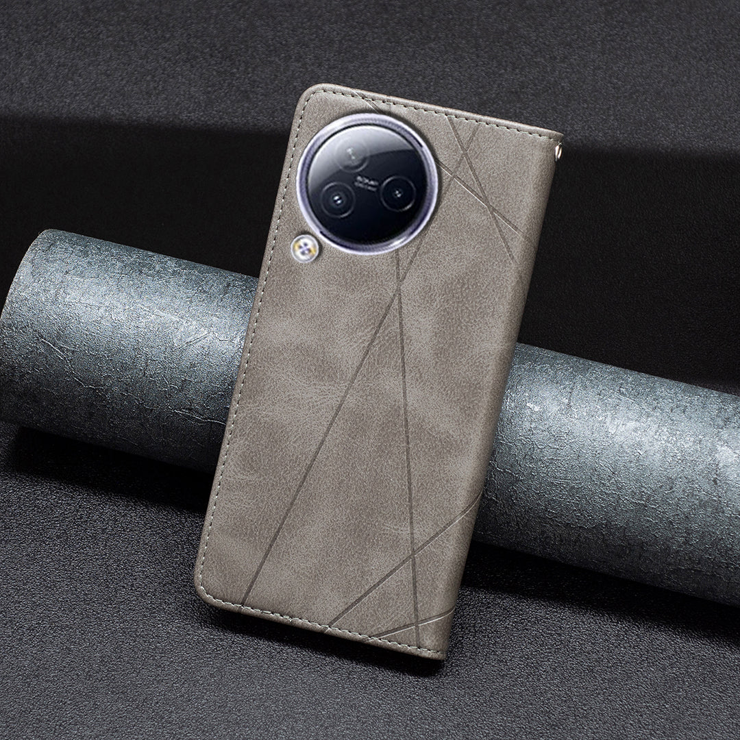 For Xiaomi Civi 3 5G Cell Phone Case Stand Leather Card Holder Imprinted Line Phone Cover