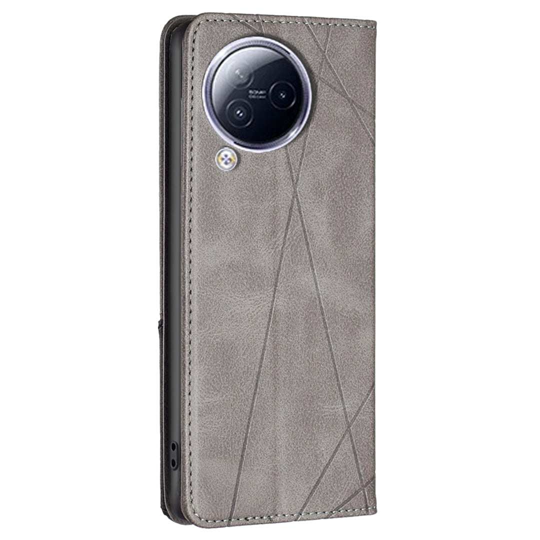 For Xiaomi Civi 3 5G Cell Phone Case Stand Leather Card Holder Imprinted Line Phone Cover