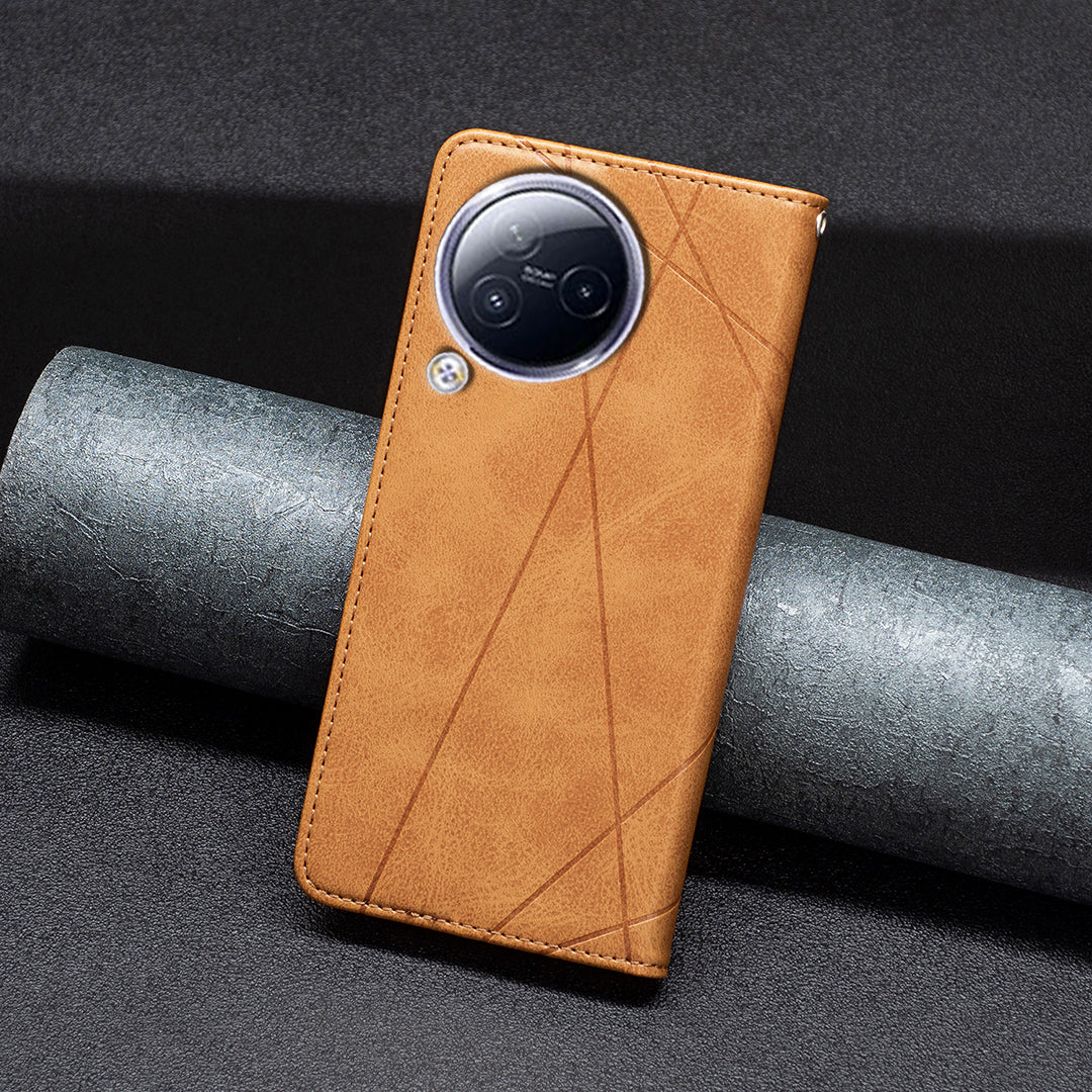 For Xiaomi Civi 3 5G Cell Phone Case Stand Leather Card Holder Imprinted Line Phone Cover