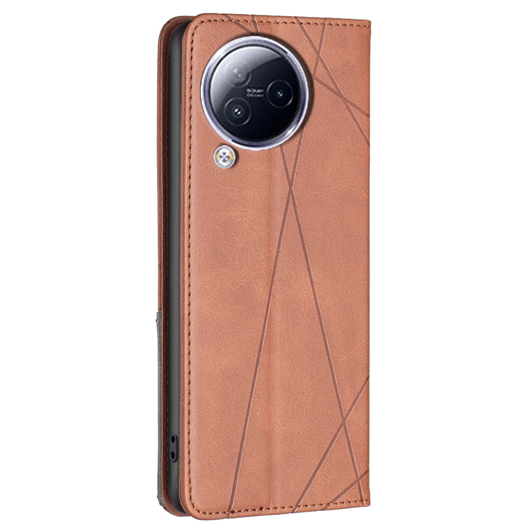 For Xiaomi Civi 3 5G Cell Phone Case Stand Leather Card Holder Imprinted Line Phone Cover