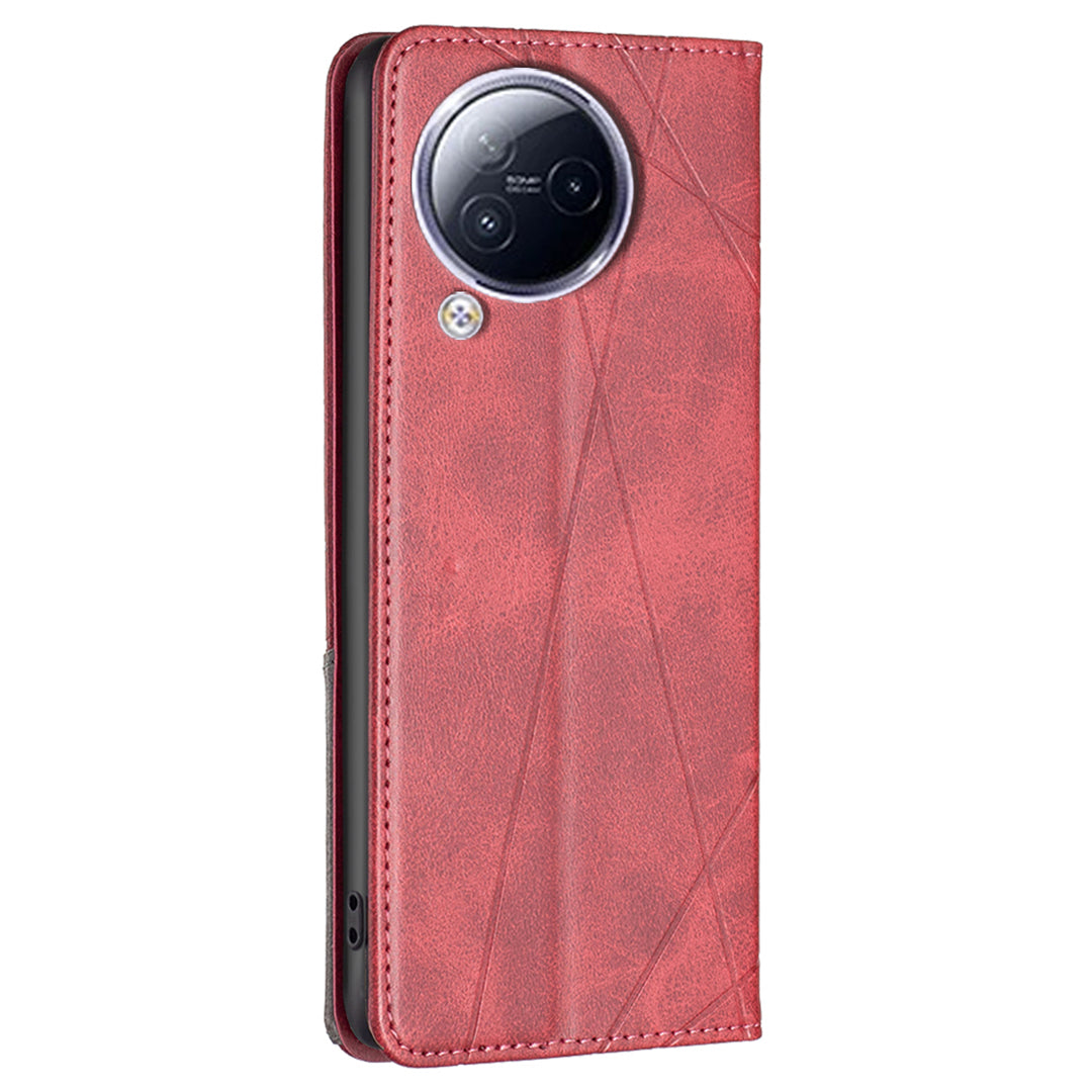 For Xiaomi Civi 3 5G Cell Phone Case Stand Leather Card Holder Imprinted Line Phone Cover