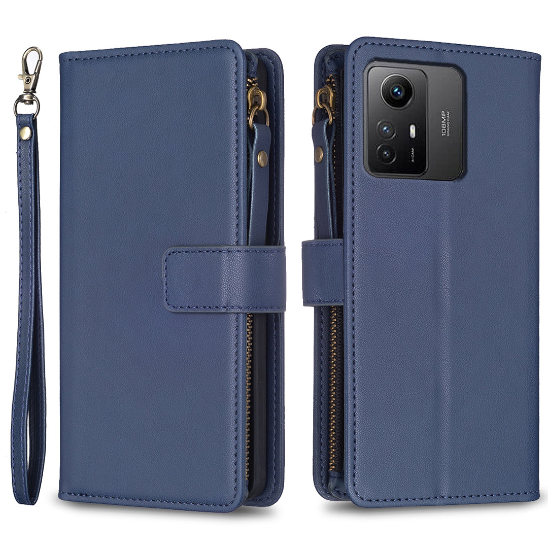 BF Style-19 for Xiaomi Redmi Note 12S 4G Zipper Pocket PU Leather Case Phone Cover with Wallet Stand