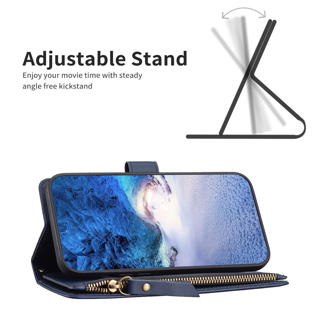 BF Style-19 for Xiaomi Redmi Note 12S 4G Zipper Pocket PU Leather Case Phone Cover with Wallet Stand