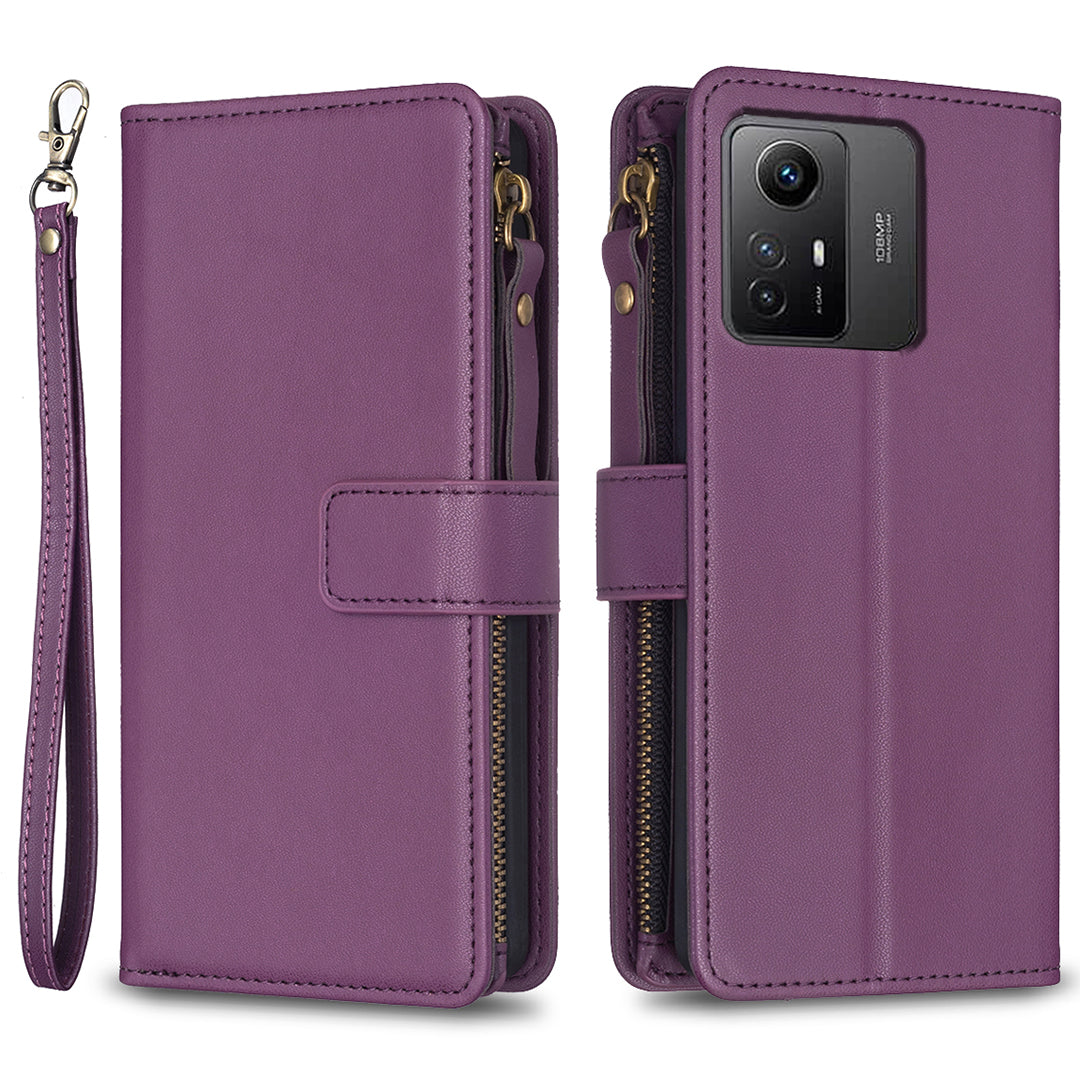 BF Style-19 for Xiaomi Redmi Note 12S 4G Zipper Pocket PU Leather Case Phone Cover with Wallet Stand