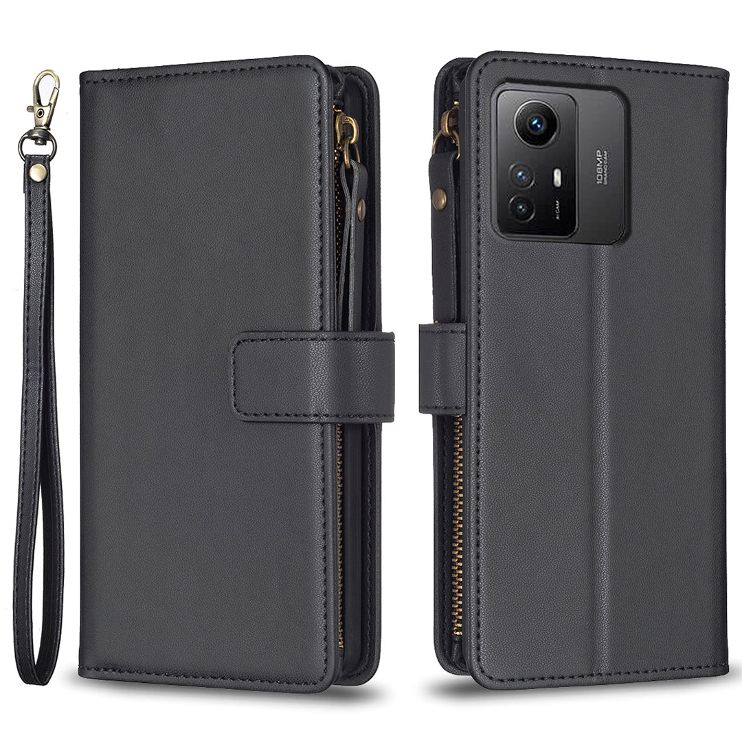 BF Style-19 for Xiaomi Redmi Note 12S 4G Zipper Pocket PU Leather Case Phone Cover with Wallet Stand