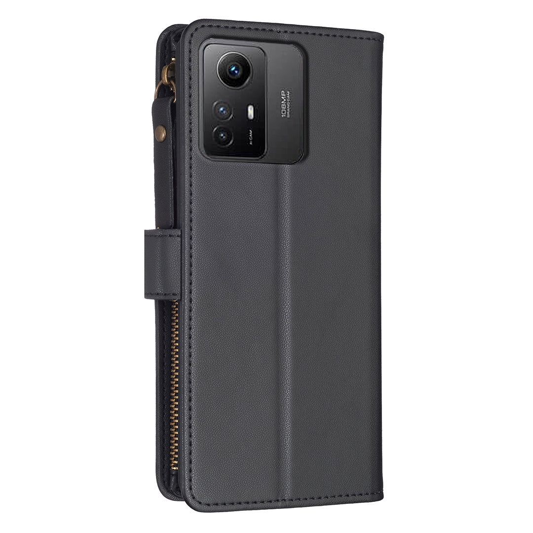 BF Style-19 for Xiaomi Redmi Note 12S 4G Zipper Pocket PU Leather Case Phone Cover with Wallet Stand