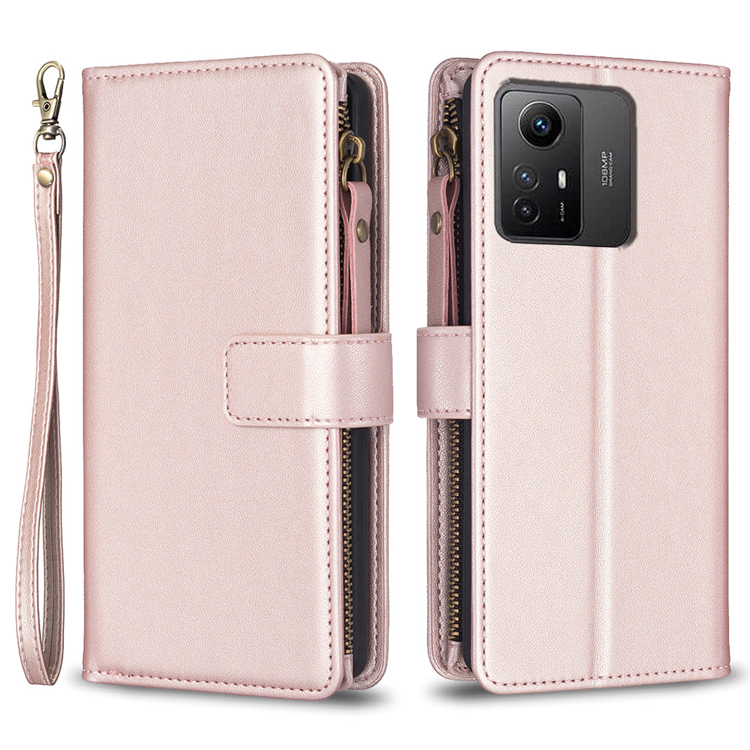 BF Style-19 for Xiaomi Redmi Note 12S 4G Zipper Pocket PU Leather Case Phone Cover with Wallet Stand