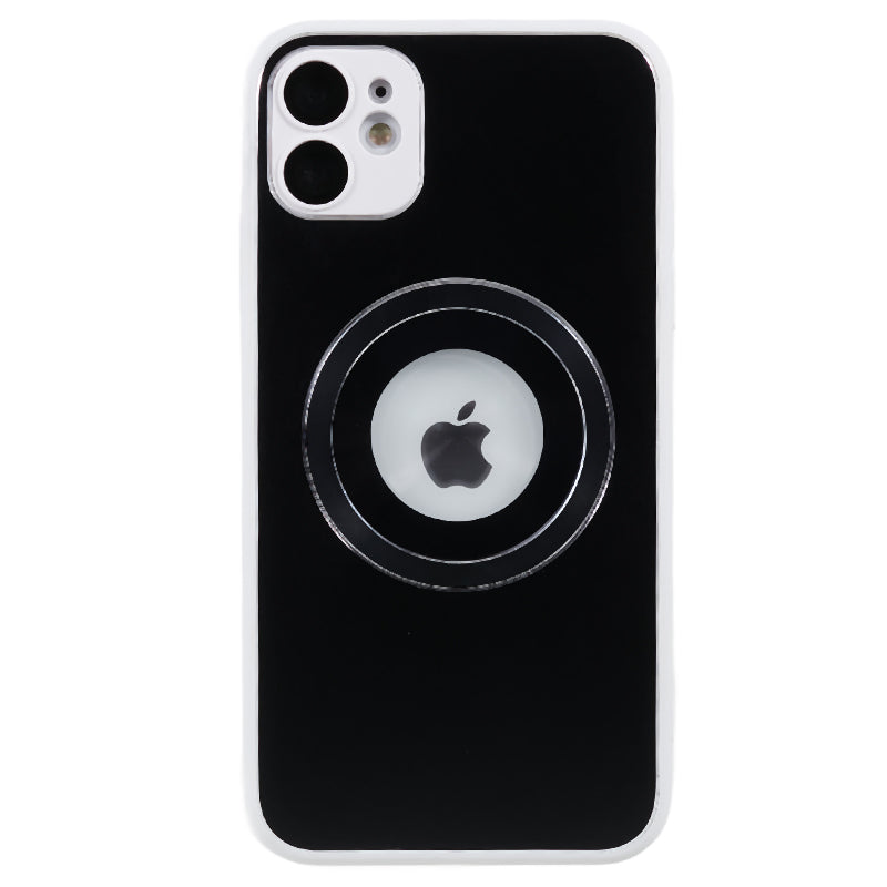 For iPhone 11 Magnetic Phone Case Logo View Aluminum Alloy Ring AG Matte TPU Back Cover
