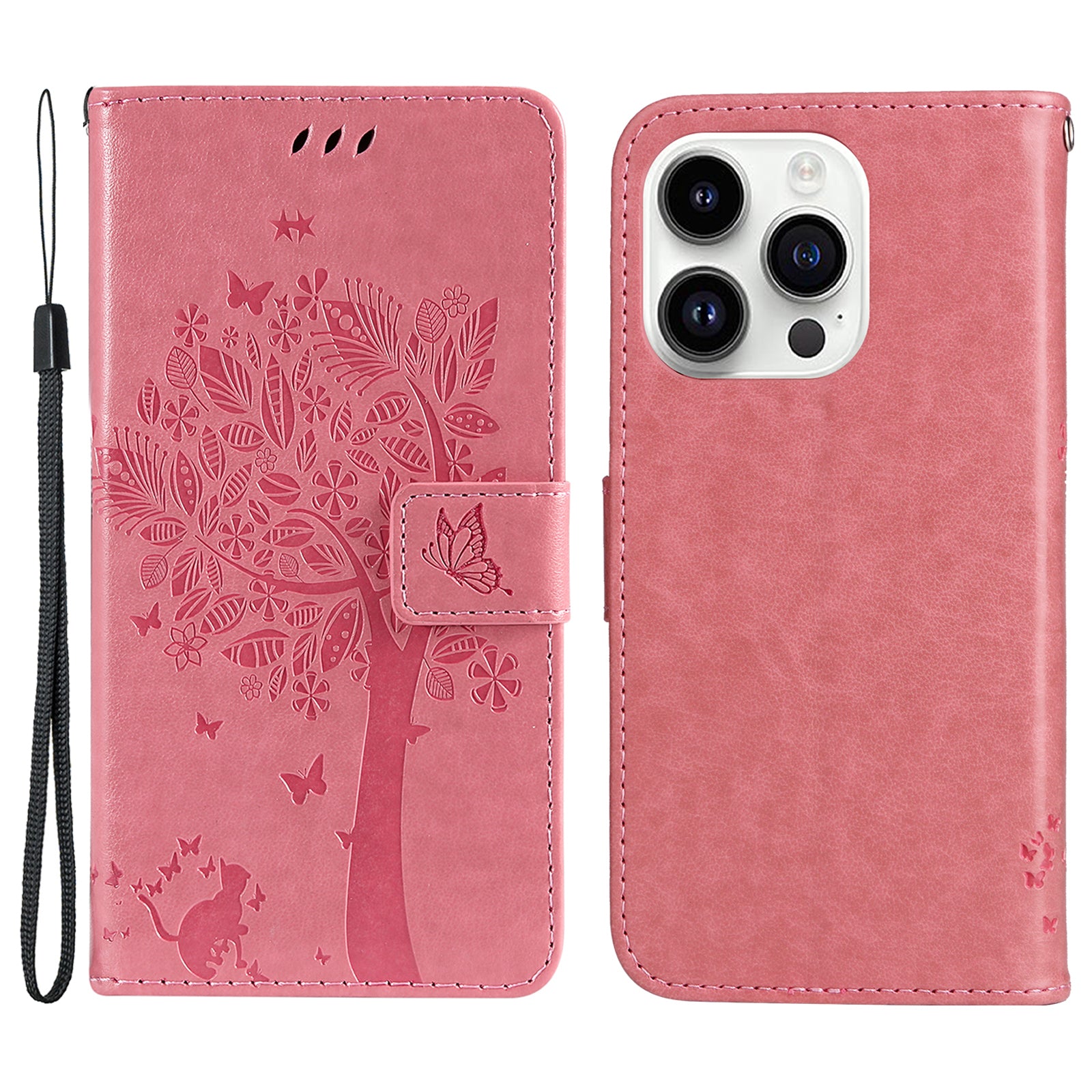 For iPhone 15 Pro KT Imprinting Flower Series-3 Flip Cover Stand Imprinted Wallet PU Leather Phone Case