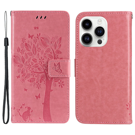 For iPhone 15 Pro KT Imprinting Flower Series-3 Flip Cover Stand Imprinted Wallet PU Leather Phone Case