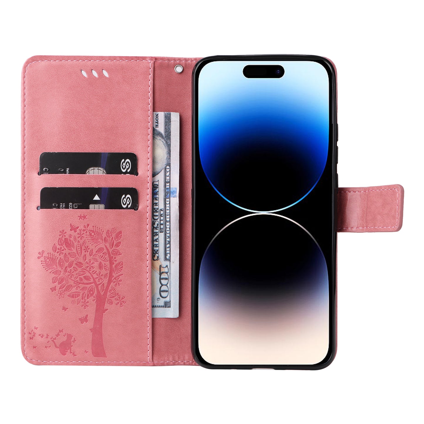 For iPhone 15 Pro KT Imprinting Flower Series-3 Flip Cover Stand Imprinted Wallet PU Leather Phone Case