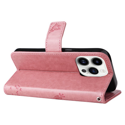 For iPhone 15 Pro KT Imprinting Flower Series-3 Flip Cover Stand Imprinted Wallet PU Leather Phone Case