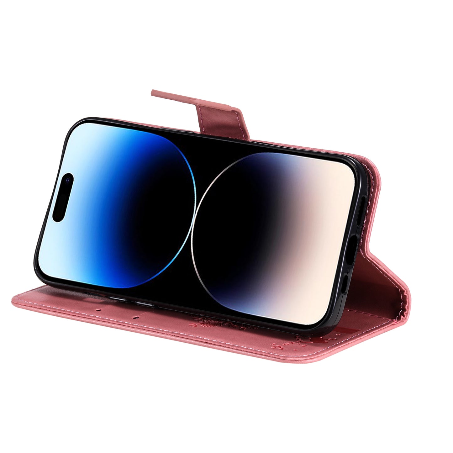 For iPhone 15 Pro KT Imprinting Flower Series-3 Flip Cover Stand Imprinted Wallet PU Leather Phone Case