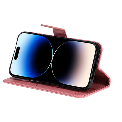 For iPhone 15 Pro KT Imprinting Flower Series-3 Flip Cover Stand Imprinted Wallet PU Leather Phone Case