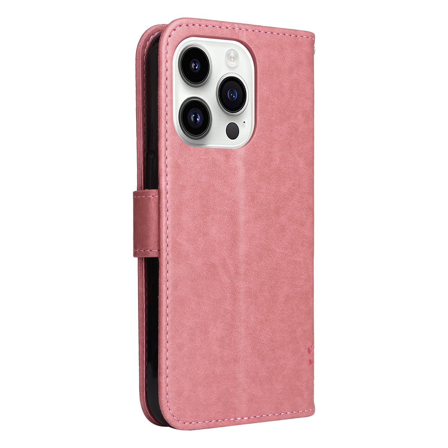 For iPhone 15 Pro KT Imprinting Flower Series-3 Flip Cover Stand Imprinted Wallet PU Leather Phone Case
