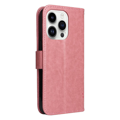 For iPhone 15 Pro KT Imprinting Flower Series-3 Flip Cover Stand Imprinted Wallet PU Leather Phone Case