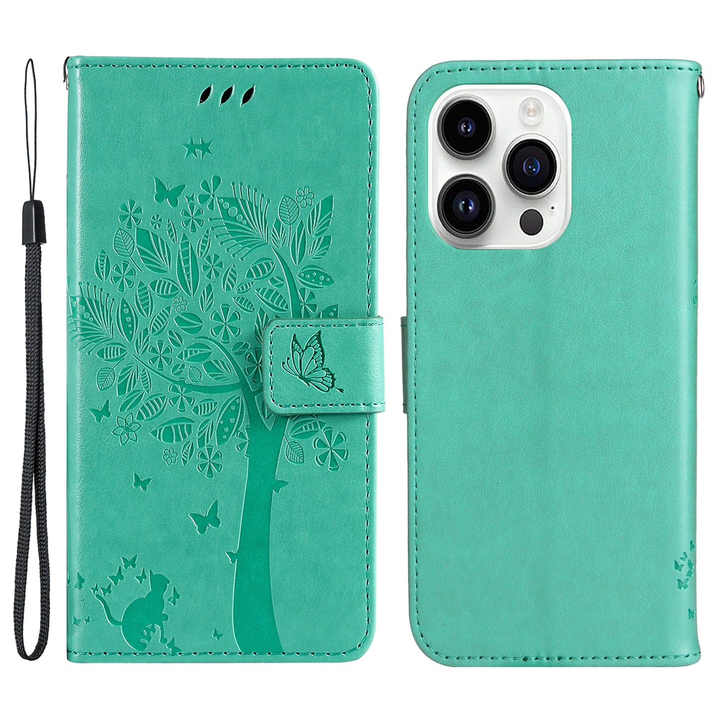 For iPhone 15 Pro KT Imprinting Flower Series-3 Flip Cover Stand Imprinted Wallet PU Leather Phone Case