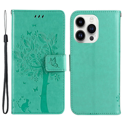 For iPhone 15 Pro KT Imprinting Flower Series-3 Flip Cover Stand Imprinted Wallet PU Leather Phone Case