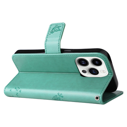 For iPhone 15 Pro KT Imprinting Flower Series-3 Flip Cover Stand Imprinted Wallet PU Leather Phone Case