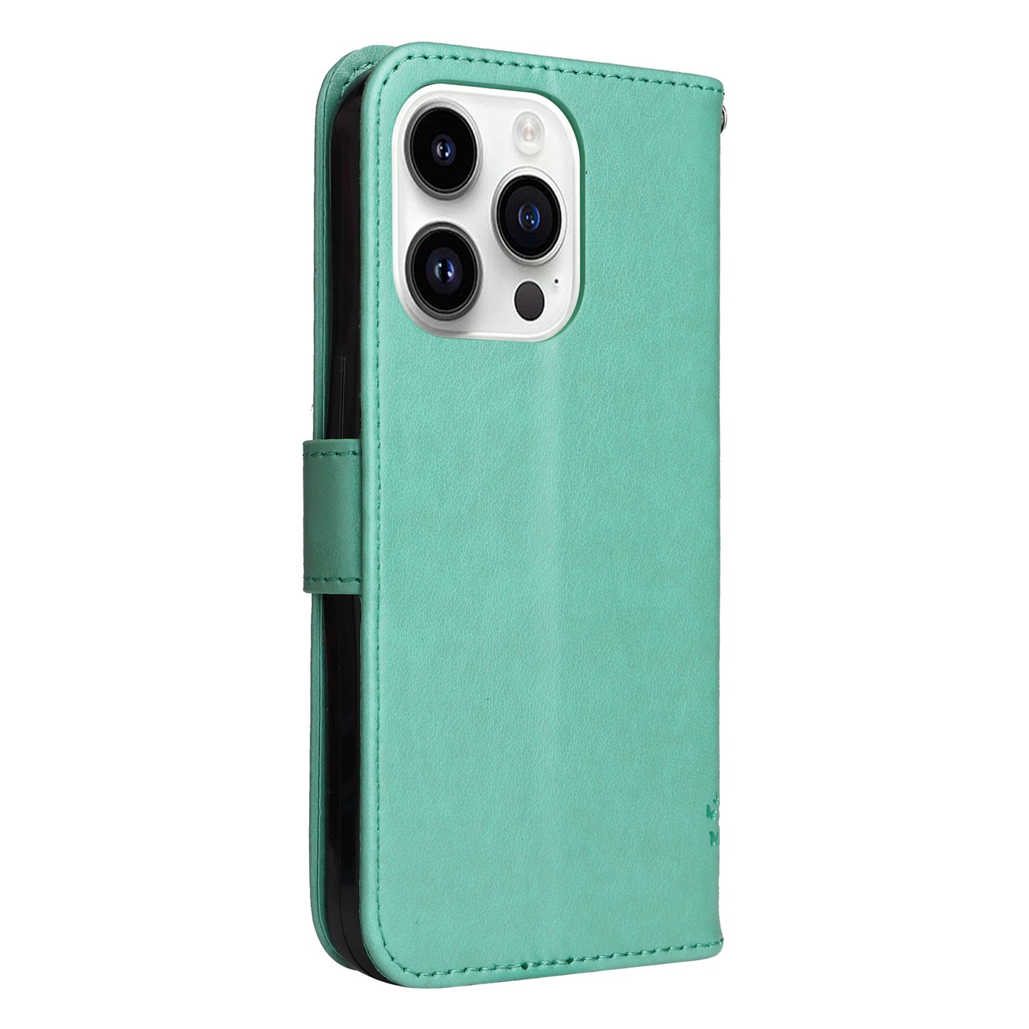 For iPhone 15 Pro KT Imprinting Flower Series-3 Flip Cover Stand Imprinted Wallet PU Leather Phone Case