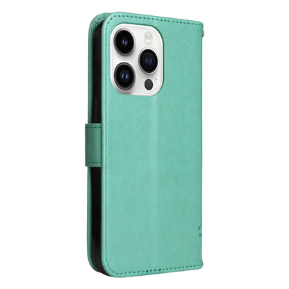 For iPhone 15 Pro KT Imprinting Flower Series-3 Flip Cover Stand Imprinted Wallet PU Leather Phone Case