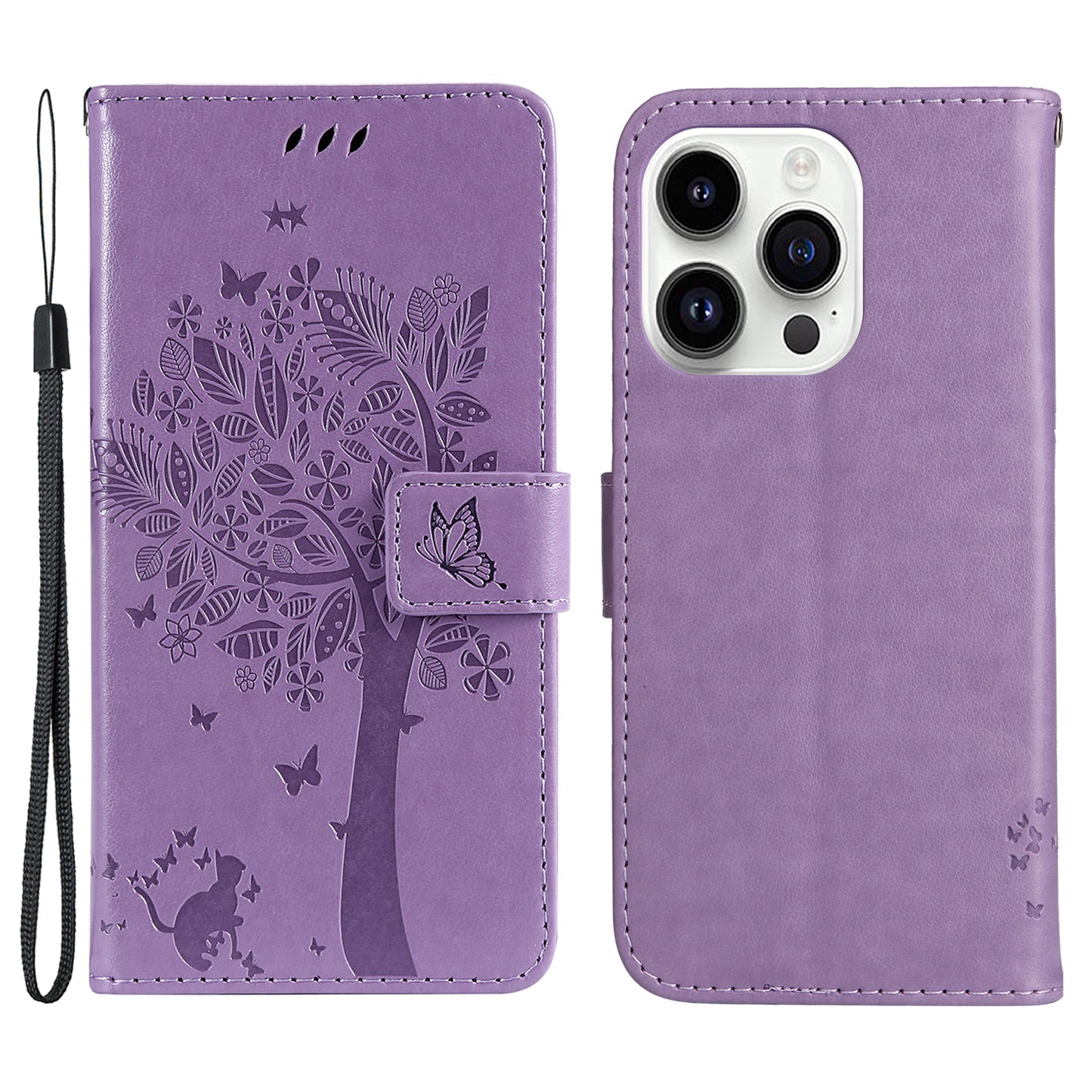 For iPhone 15 Pro KT Imprinting Flower Series-3 Flip Cover Stand Imprinted Wallet PU Leather Phone Case
