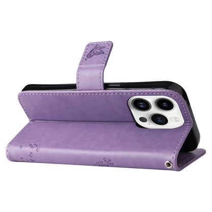 For iPhone 15 Pro KT Imprinting Flower Series-3 Flip Cover Stand Imprinted Wallet PU Leather Phone Case