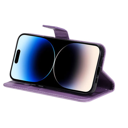 For iPhone 15 Pro KT Imprinting Flower Series-3 Flip Cover Stand Imprinted Wallet PU Leather Phone Case