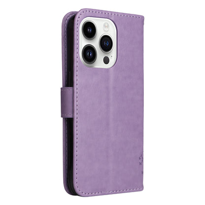 For iPhone 15 Pro KT Imprinting Flower Series-3 Flip Cover Stand Imprinted Wallet PU Leather Phone Case
