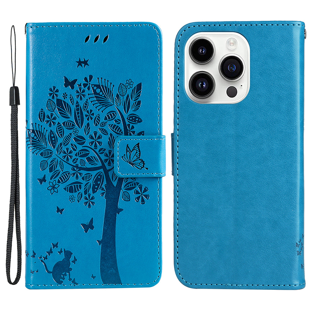 For iPhone 15 Pro KT Imprinting Flower Series-3 Flip Cover Stand Imprinted Wallet PU Leather Phone Case
