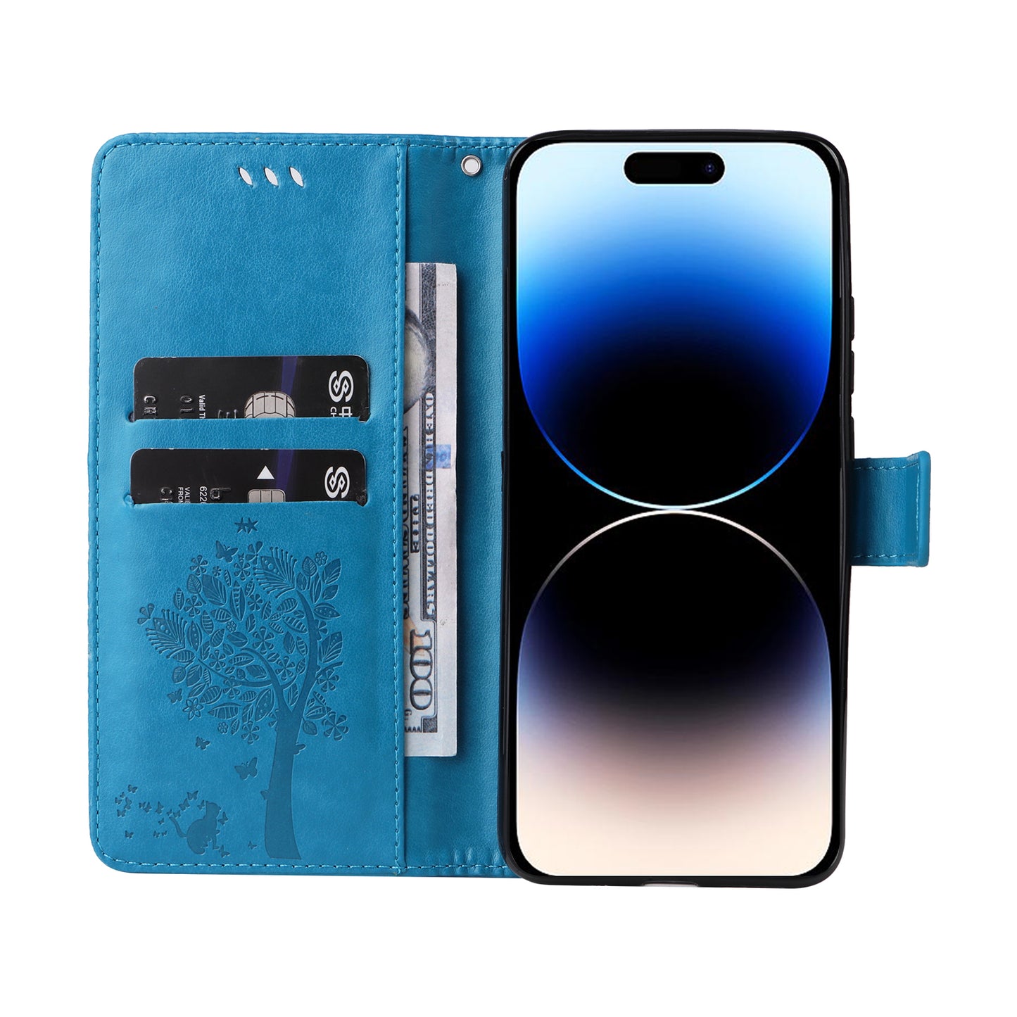 For iPhone 15 Pro KT Imprinting Flower Series-3 Flip Cover Stand Imprinted Wallet PU Leather Phone Case