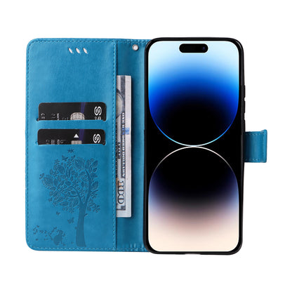 For iPhone 15 Pro KT Imprinting Flower Series-3 Flip Cover Stand Imprinted Wallet PU Leather Phone Case