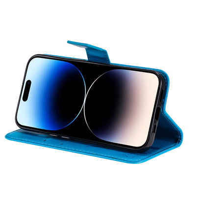 For iPhone 15 Pro KT Imprinting Flower Series-3 Flip Cover Stand Imprinted Wallet PU Leather Phone Case