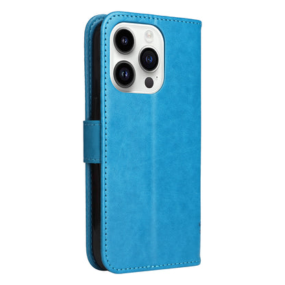 For iPhone 15 Pro KT Imprinting Flower Series-3 Flip Cover Stand Imprinted Wallet PU Leather Phone Case
