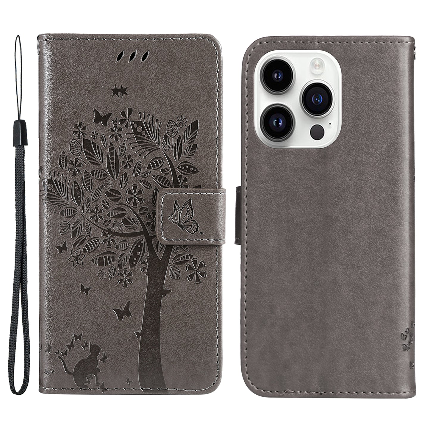 For iPhone 15 Pro KT Imprinting Flower Series-3 Flip Cover Stand Imprinted Wallet PU Leather Phone Case