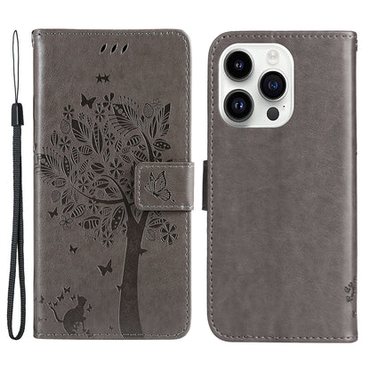 For iPhone 15 Pro KT Imprinting Flower Series-3 Flip Cover Stand Imprinted Wallet PU Leather Phone Case