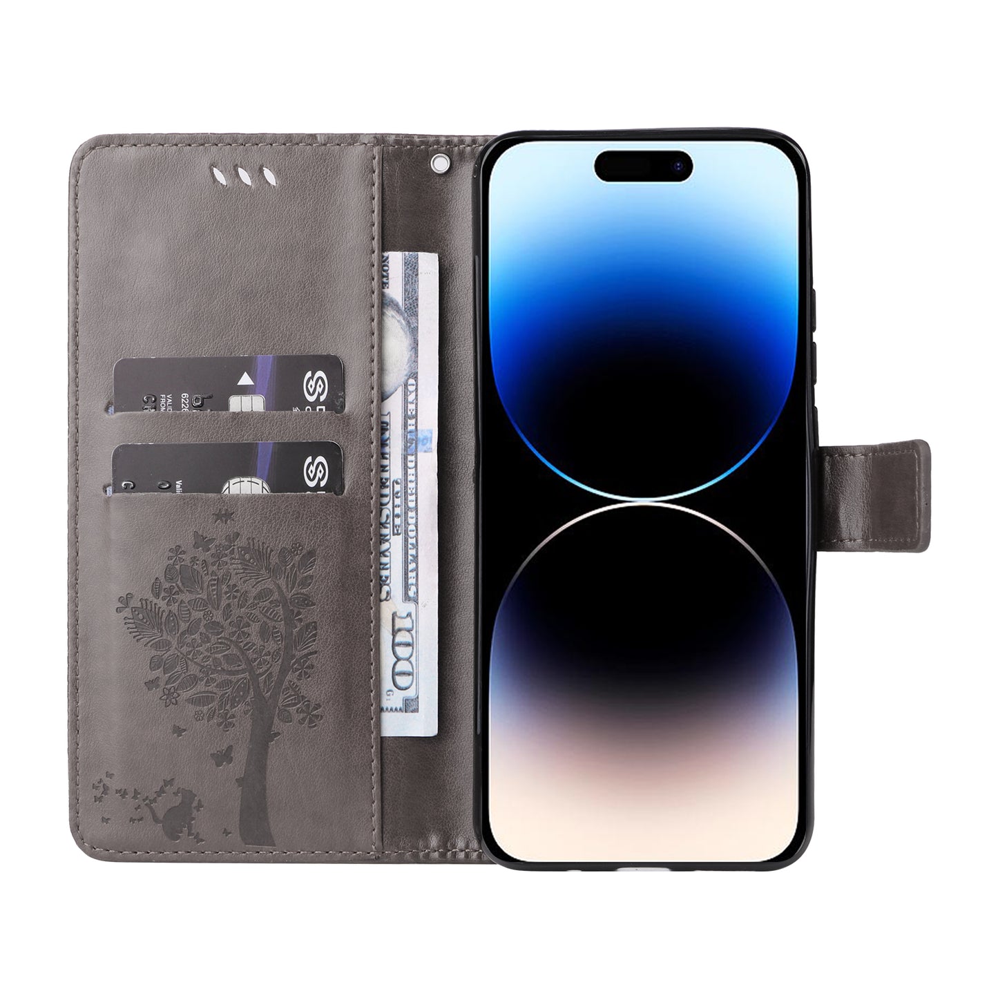 For iPhone 15 Pro KT Imprinting Flower Series-3 Flip Cover Stand Imprinted Wallet PU Leather Phone Case