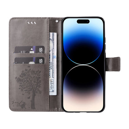 For iPhone 15 Pro KT Imprinting Flower Series-3 Flip Cover Stand Imprinted Wallet PU Leather Phone Case