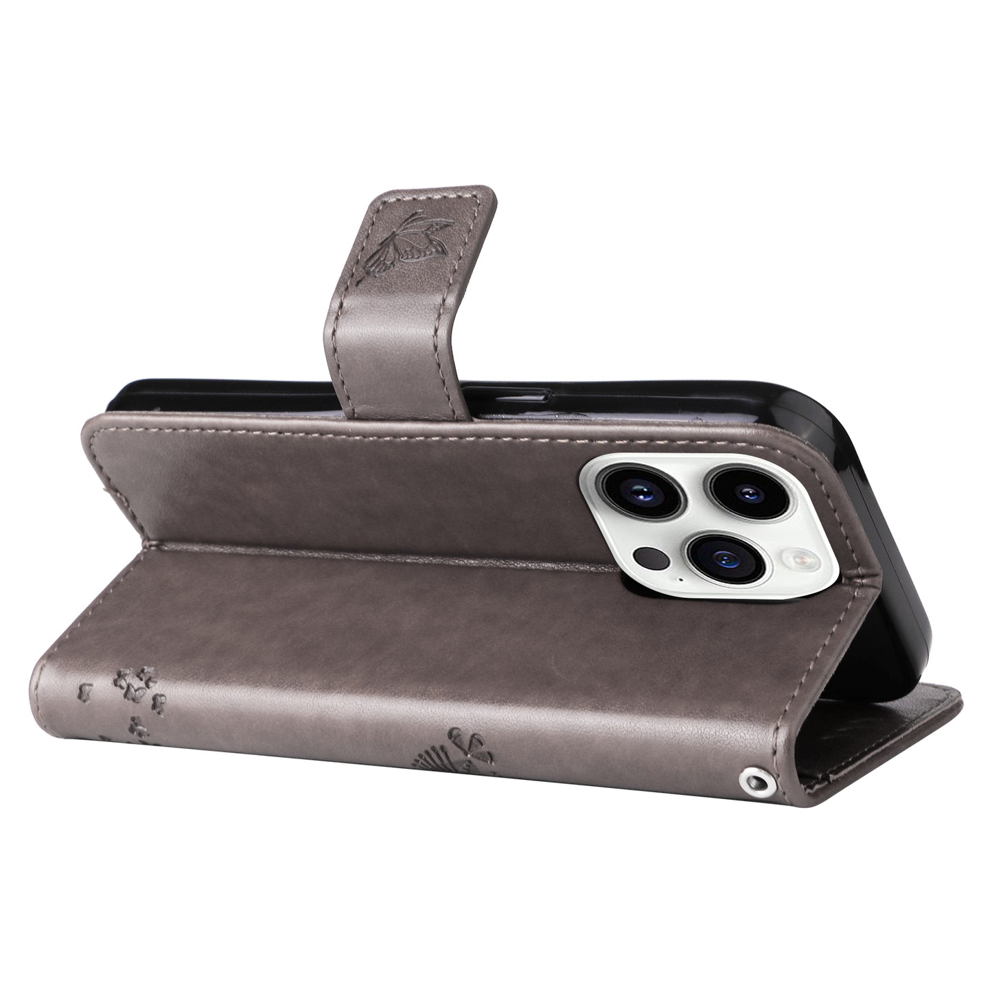 For iPhone 15 Pro KT Imprinting Flower Series-3 Flip Cover Stand Imprinted Wallet PU Leather Phone Case