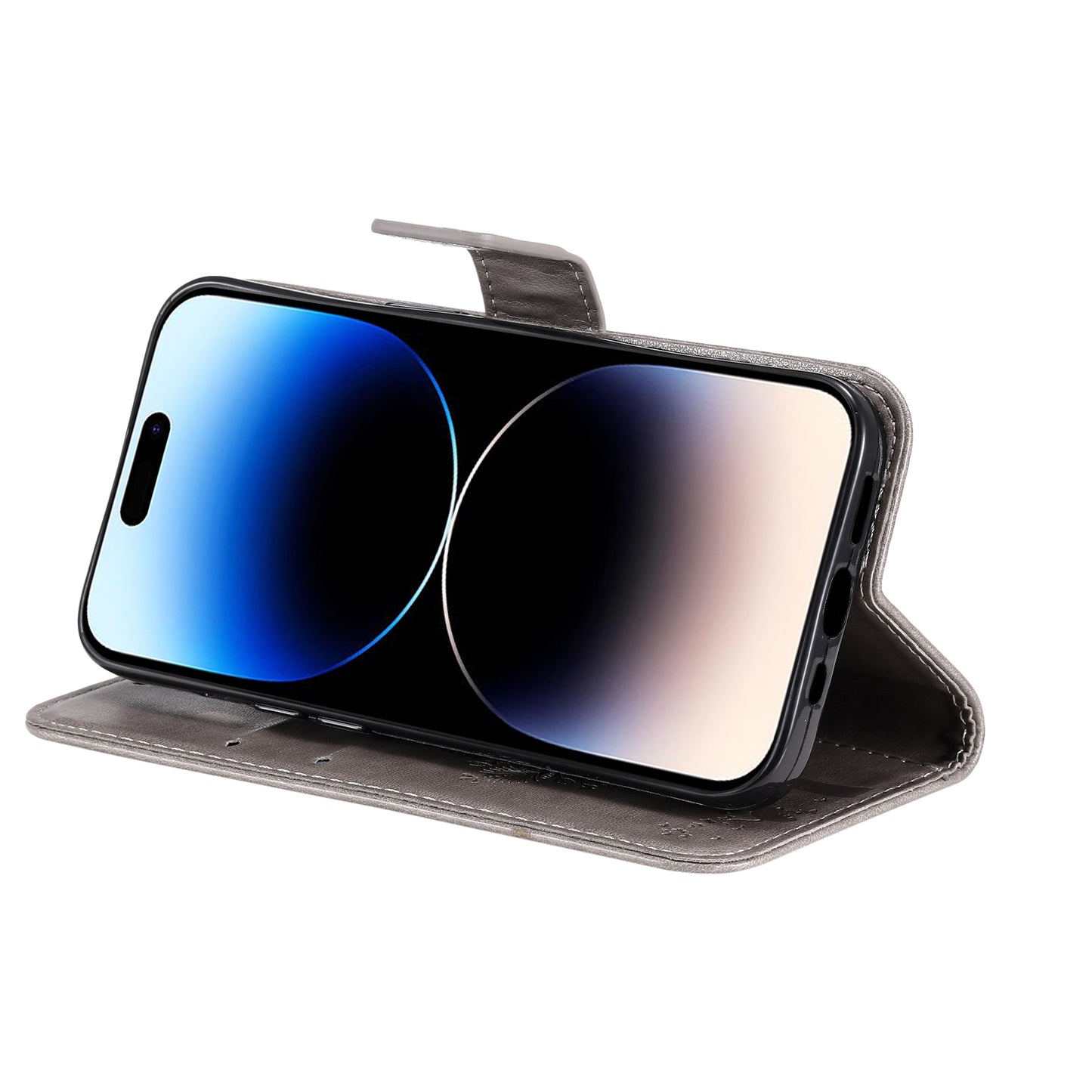 For iPhone 15 Pro KT Imprinting Flower Series-3 Flip Cover Stand Imprinted Wallet PU Leather Phone Case