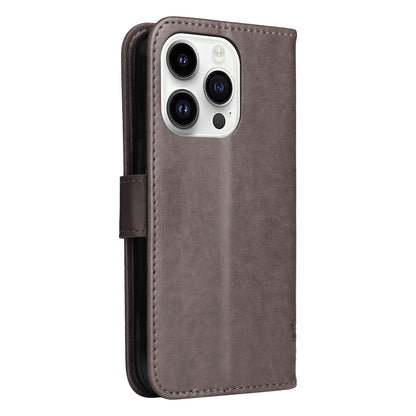 For iPhone 15 Pro KT Imprinting Flower Series-3 Flip Cover Stand Imprinted Wallet PU Leather Phone Case