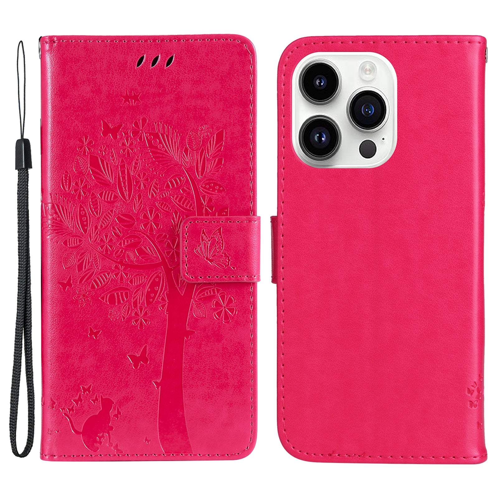 For iPhone 15 Pro KT Imprinting Flower Series-3 Flip Cover Stand Imprinted Wallet PU Leather Phone Case