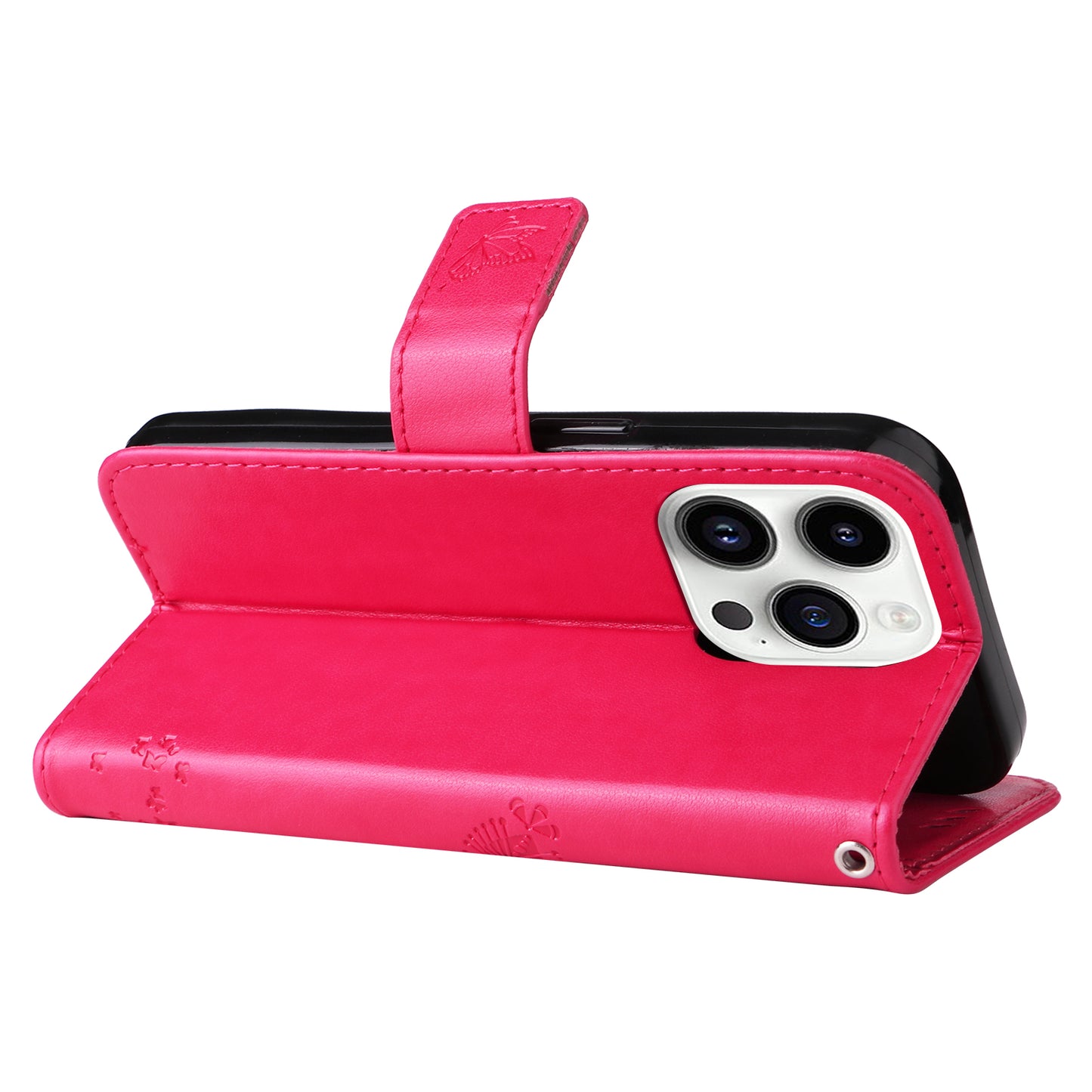 For iPhone 15 Pro KT Imprinting Flower Series-3 Flip Cover Stand Imprinted Wallet PU Leather Phone Case